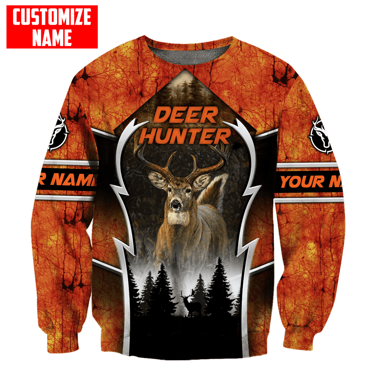 Deer Hunting Orange Personalized Name 3D Over Printed Hoodie