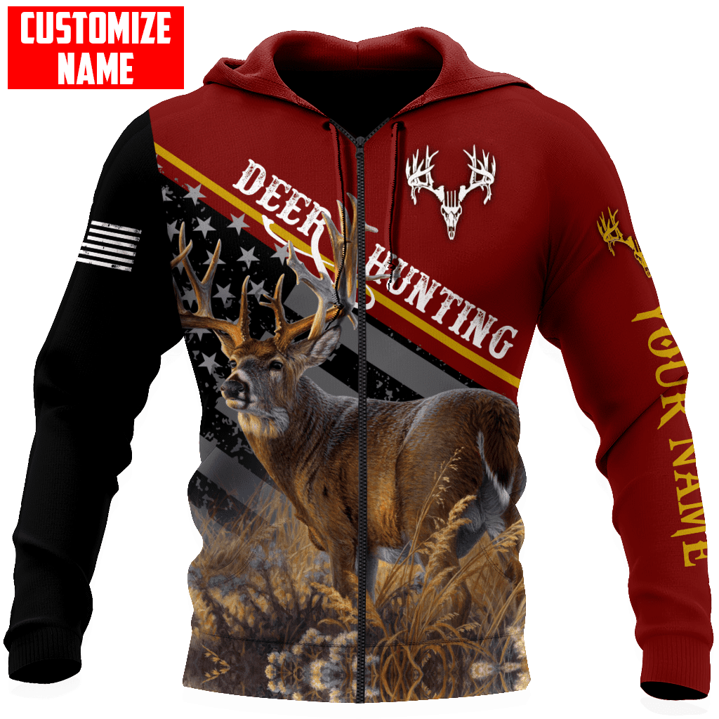 Deer Hunting Personalized Name 3D Over Printed Hoodie