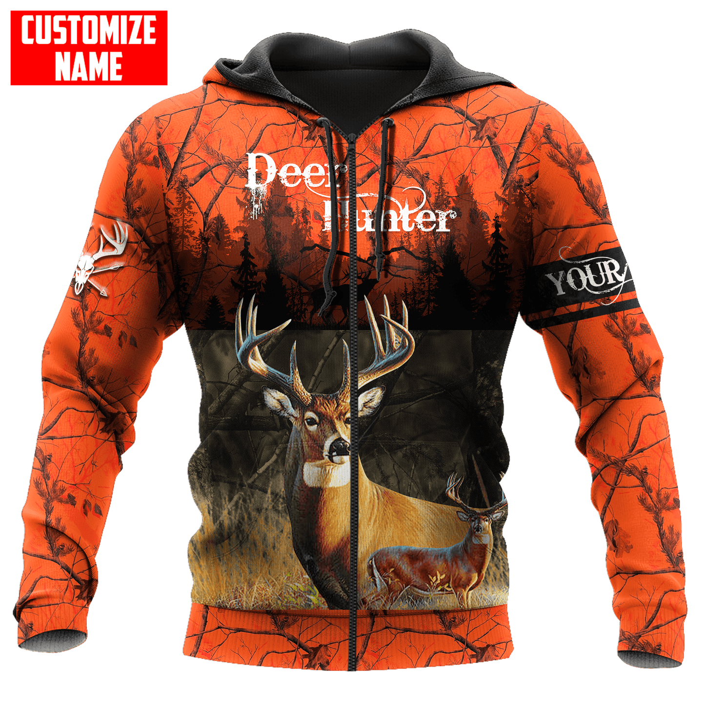 Personalized Name Deer Hunting Orange Green Camo 3D Design All Over Printed