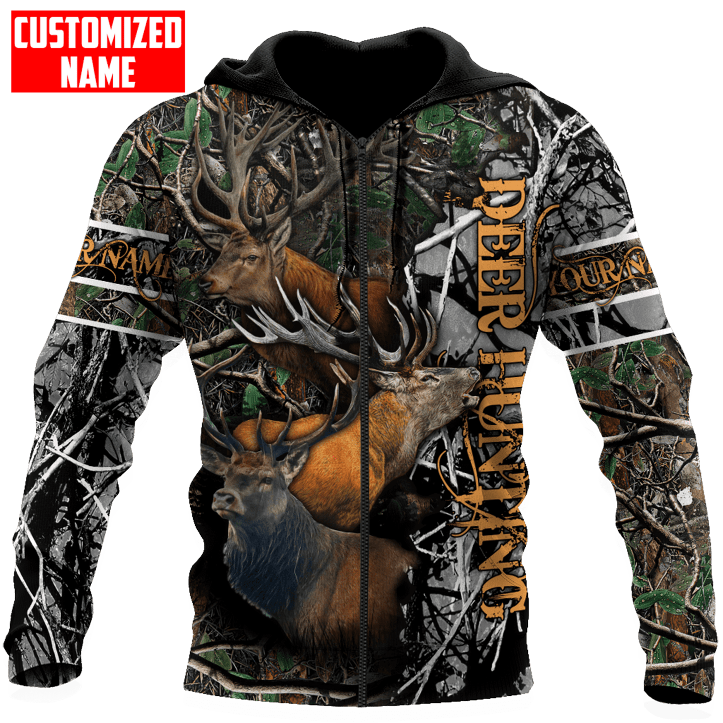 Deer Hunting Personalized Name 3D Over Printed Hoodie