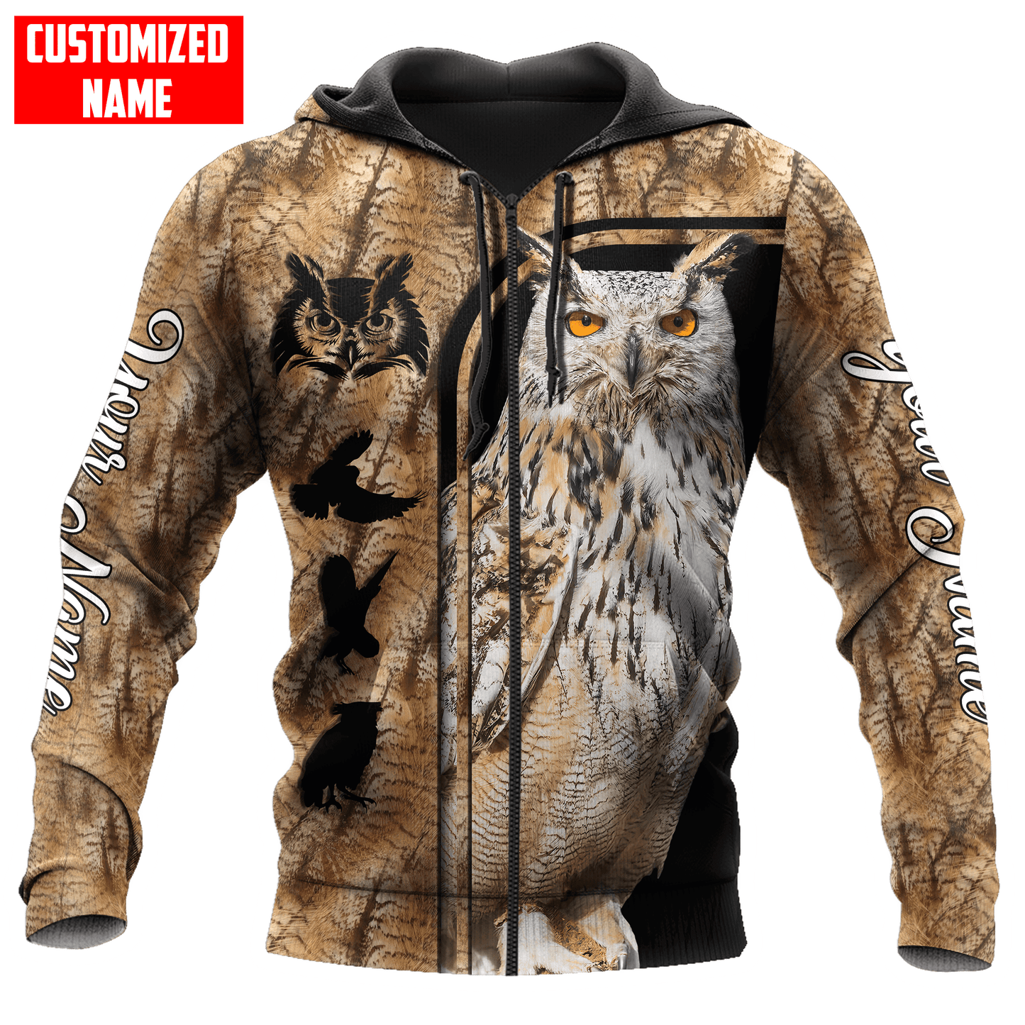 Customized Name Owl Hunting 3D Design All Over Printed