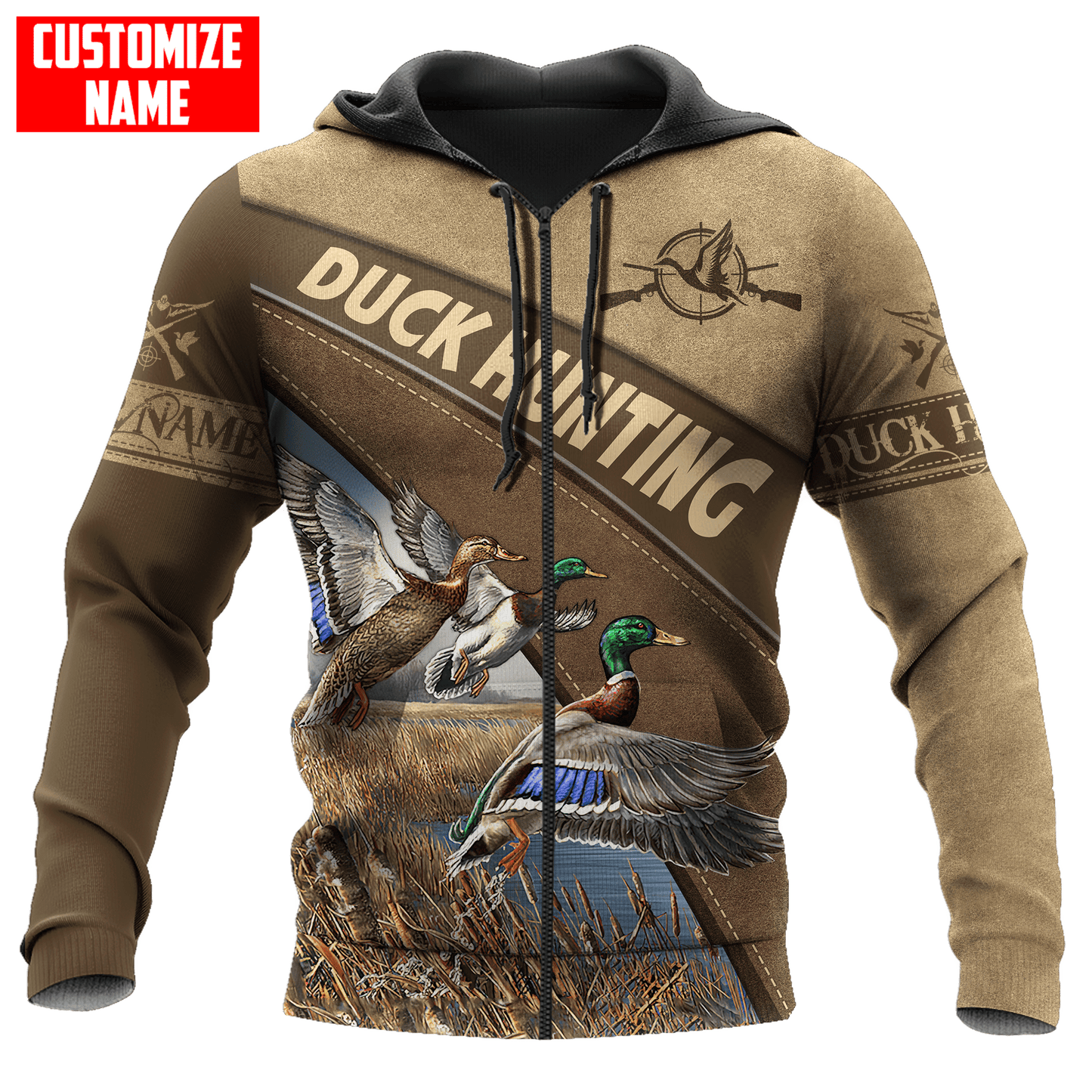 Duck Hunting Personalized Name 3D Over Printed Hoodie