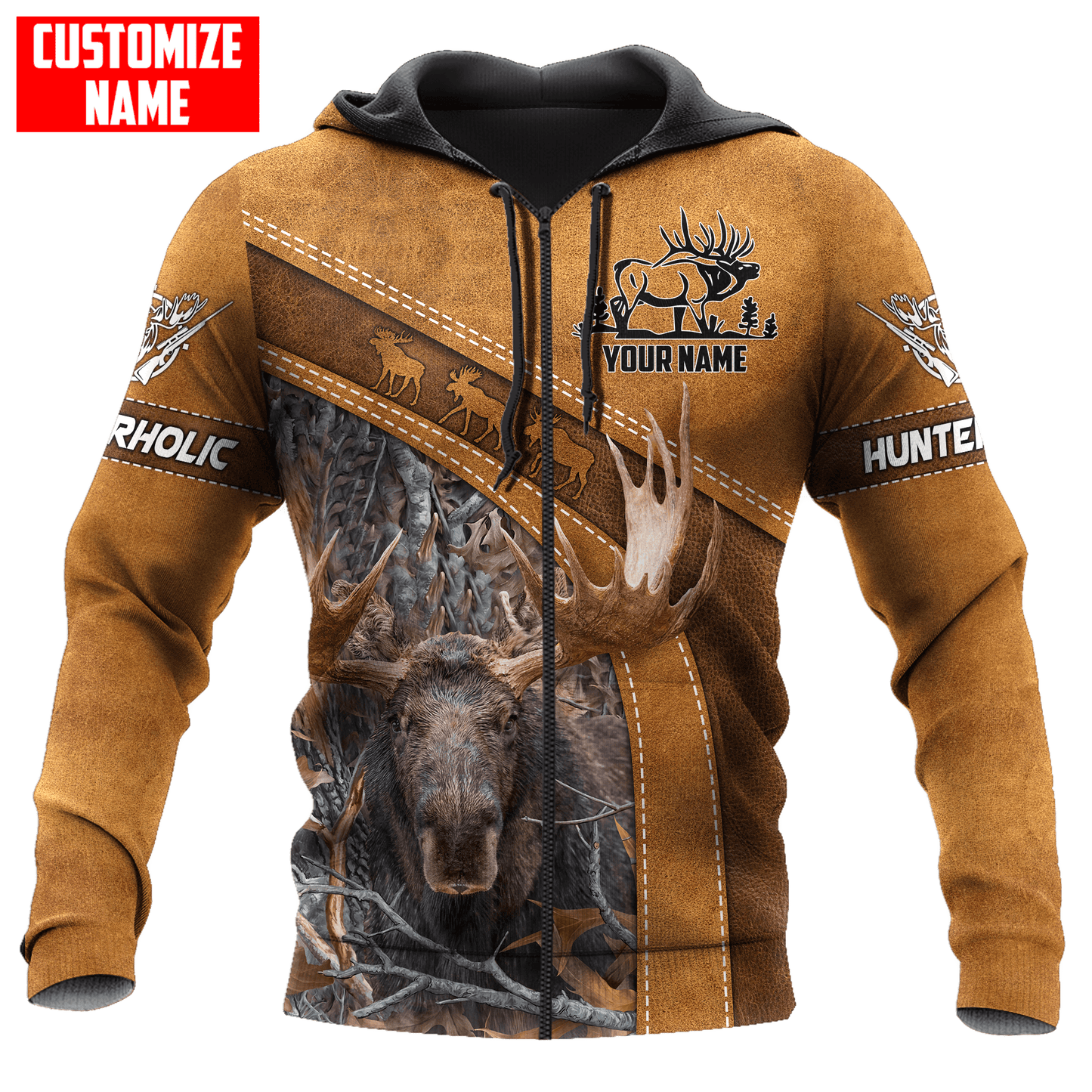 Moose Hunting Personalized Name 3D Over Printed Hoodie