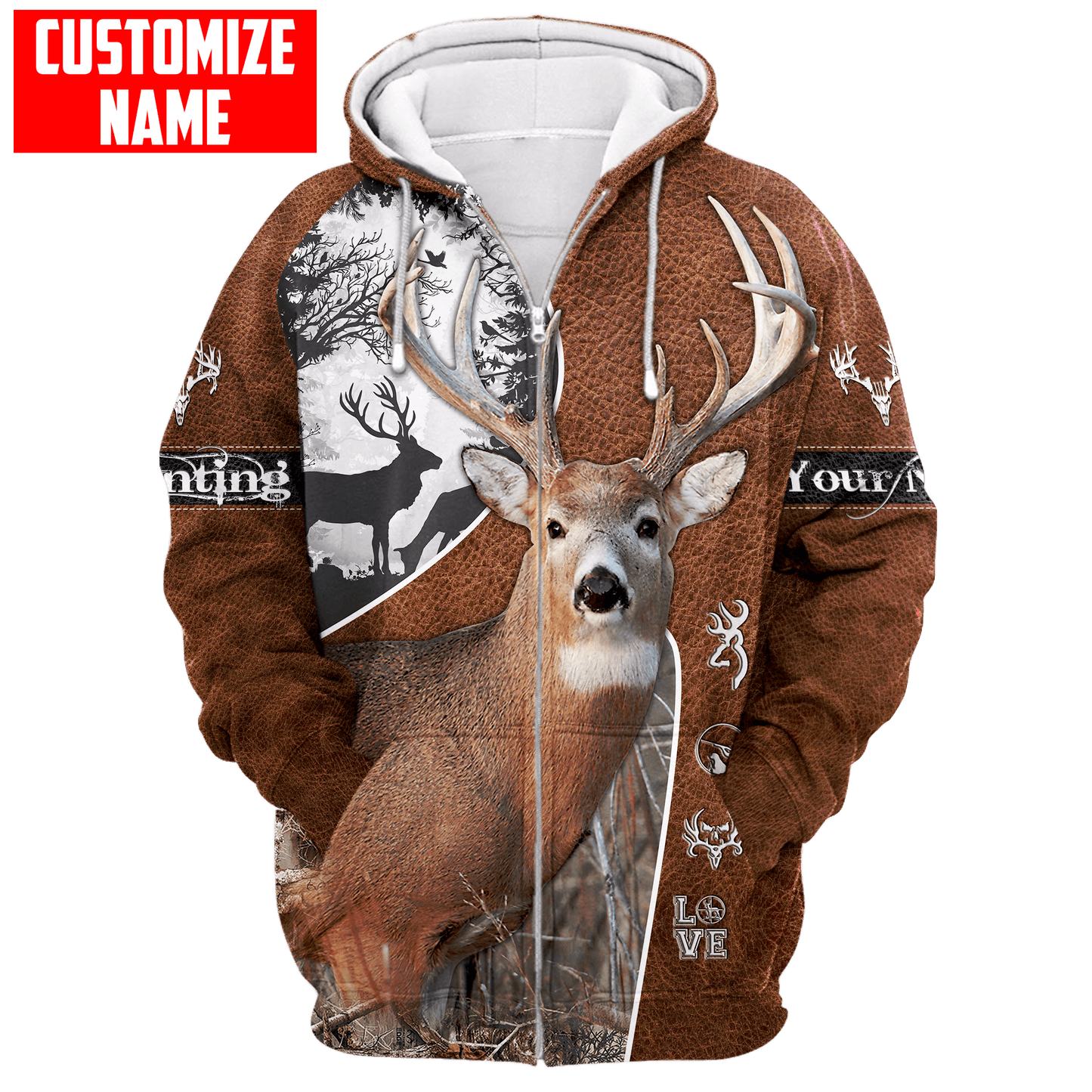 Deer Hunting Personalized Name 3D Over Printed Hoodie