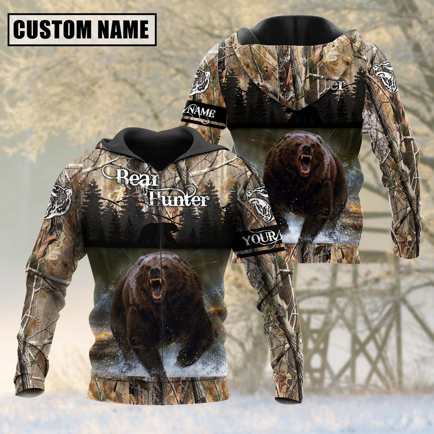 Custom Name Bear Hunting Shirt 3D All Over Printed Clothes