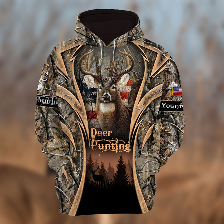 Custom Name US Flag The Best Flag Deer Hunting 3D All Over Printed Clothes