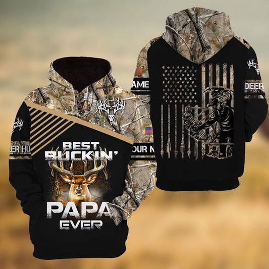 Custom Name Best Buckin' Papa Ever Deer Hunting Hoodie 3D HM