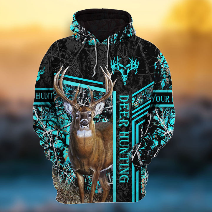 Max Corner Unique Cyan Deer Hunting Personalized 3D Hoodie For Hunting Lover