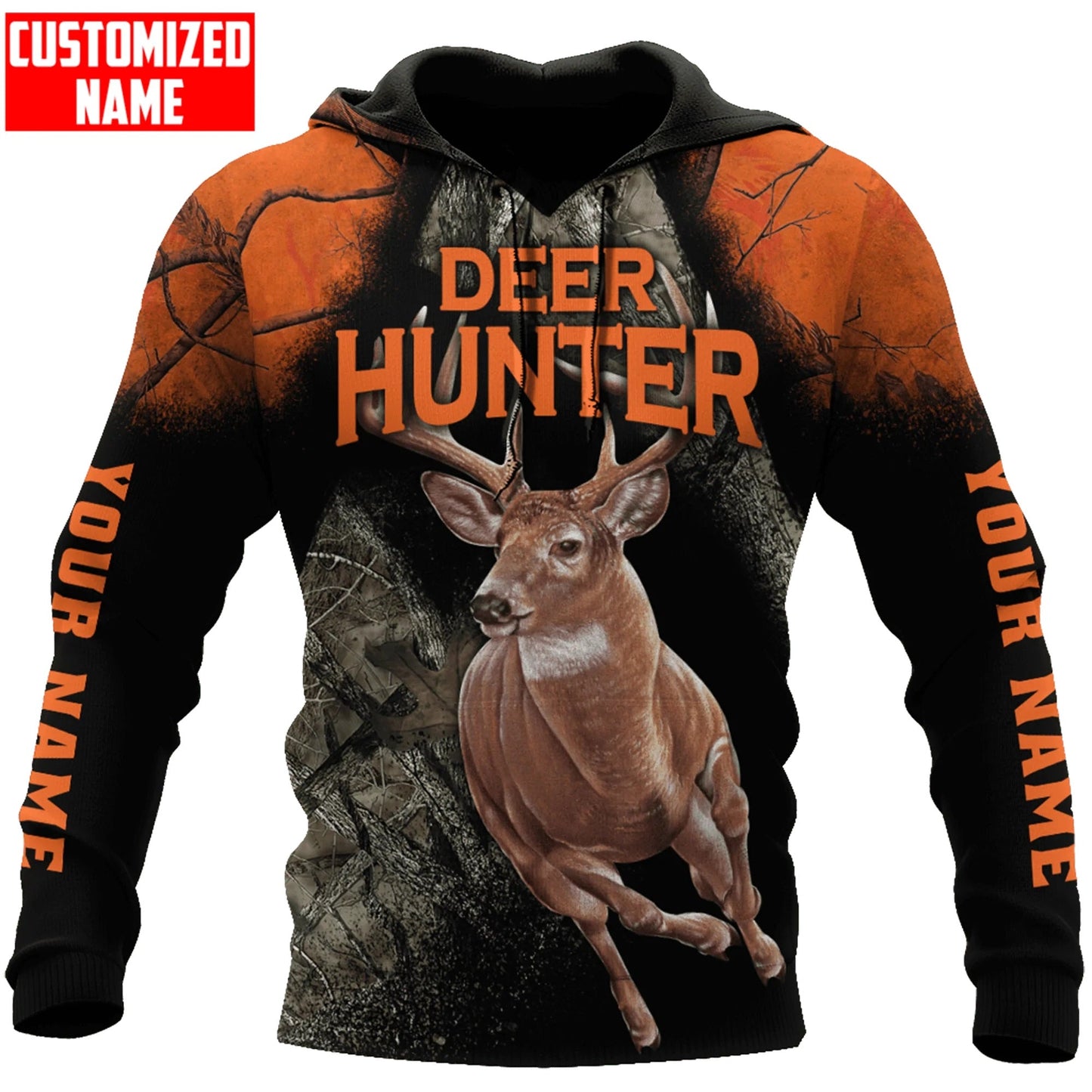 Deer Hunting Personalized Name 3D Over Printed Hoodie