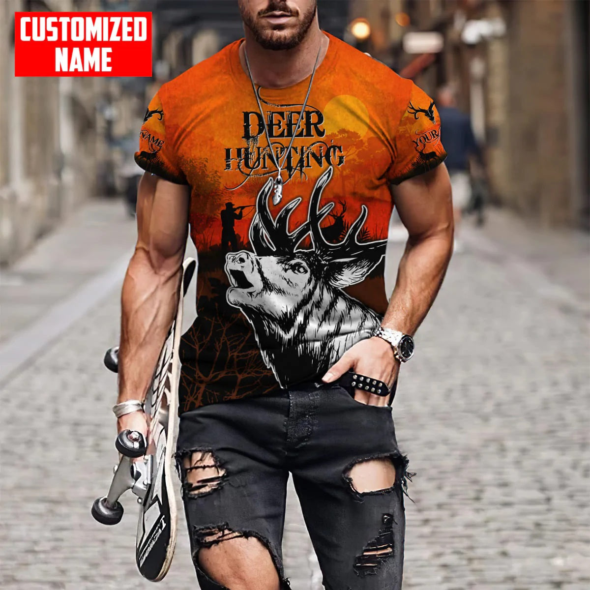 Deer Hunting Personalized Name 3D Over Printed Hoodie