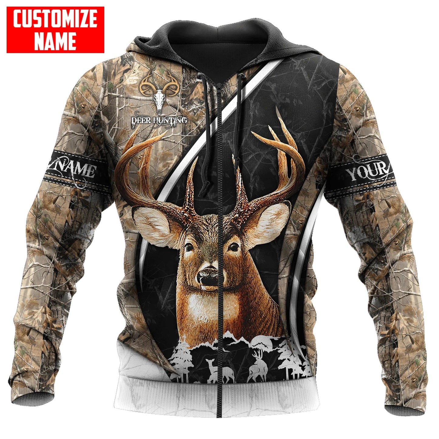 Deer Hunting Personalized Name 3D Over Printed Hoodie