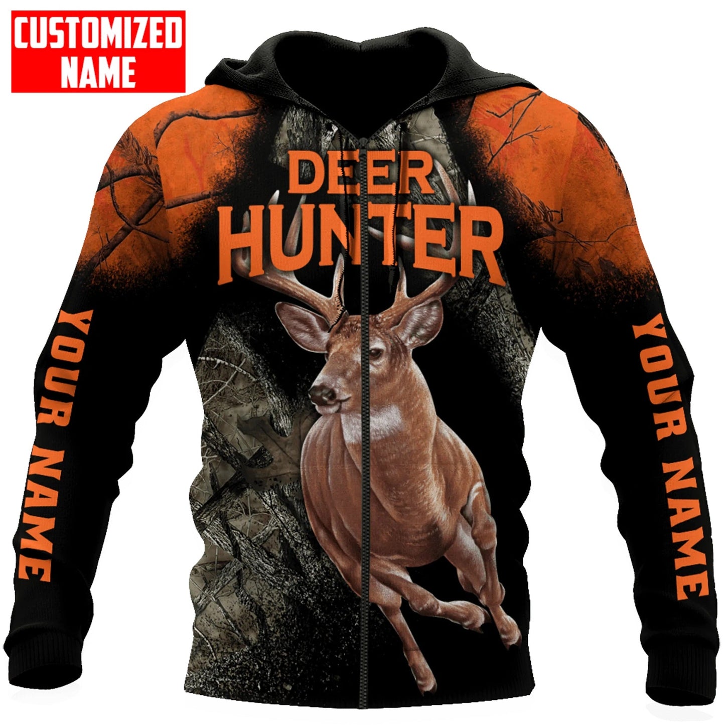 Deer Hunting Personalized Name 3D Over Printed Hoodie