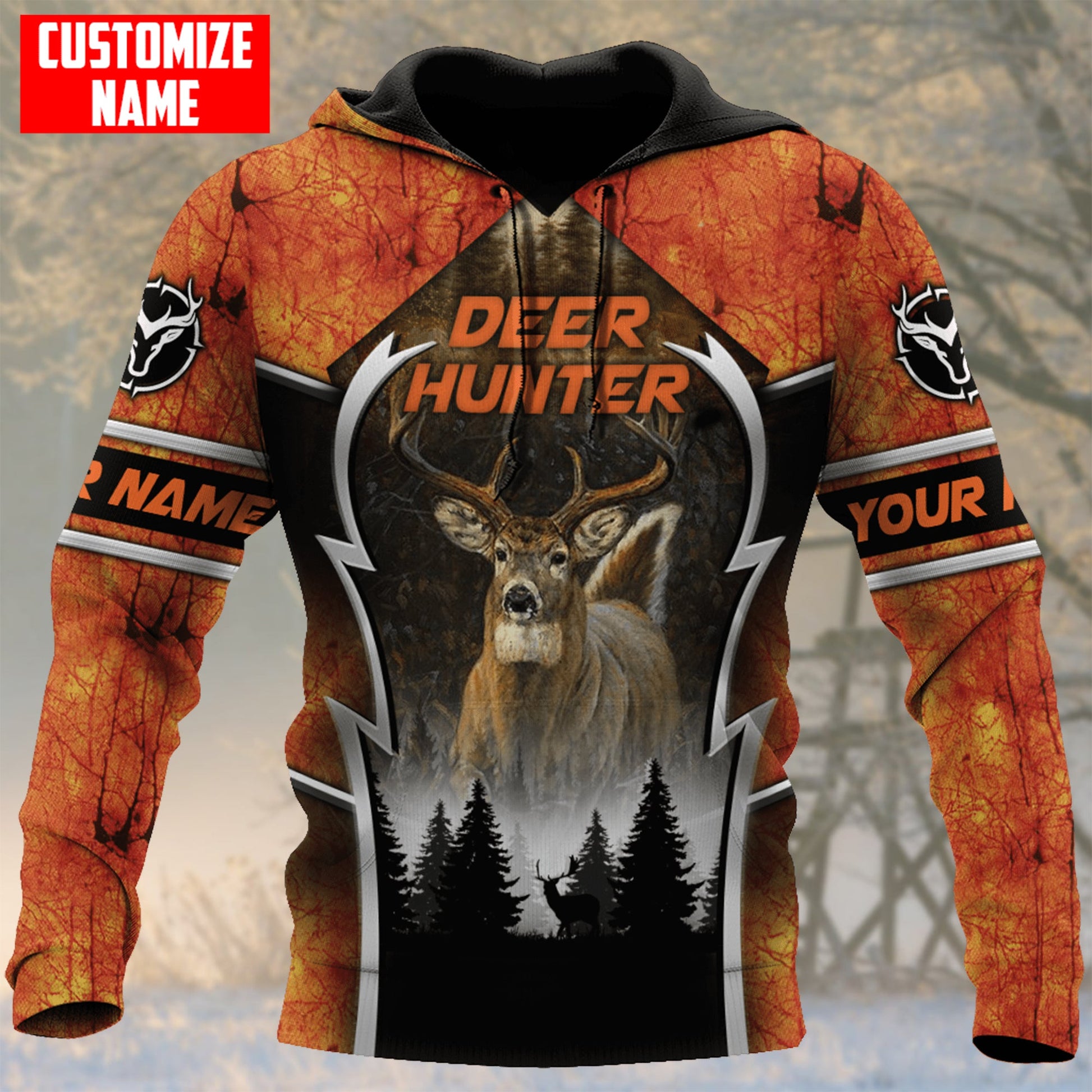 Deer Hunting Orange Personalized Name 3D Over Printed Hoodie