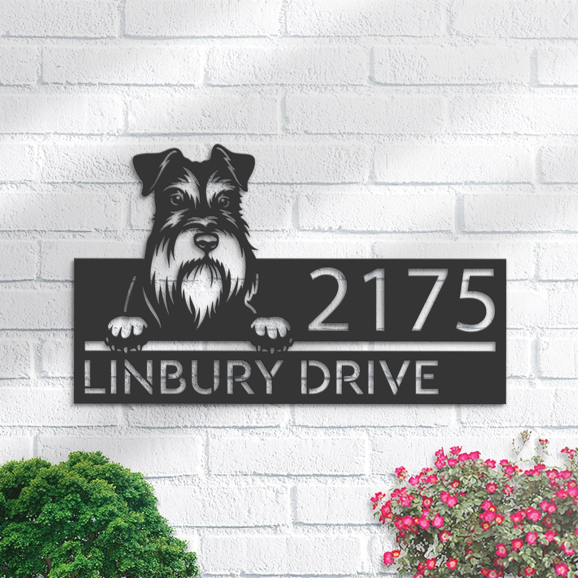 Personalized Miniature Schnauzer dog, Puppy Metal Address Sign House number Hanging Address Plaque Yard Sign Outdoor decor Garden Stake