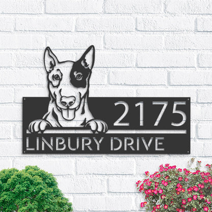 Personalized English Bullterrier dog, Puppy Metal Address Sign House number Hanging Address Plaque Yard Sign Outdoor decor Garden Stake