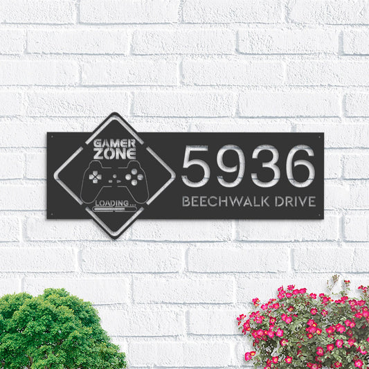 Personalized Gamer Zone Metal Address Sign House number Hanging Address Plaque Yard Sign, Outdoor Sign | Garden Stake