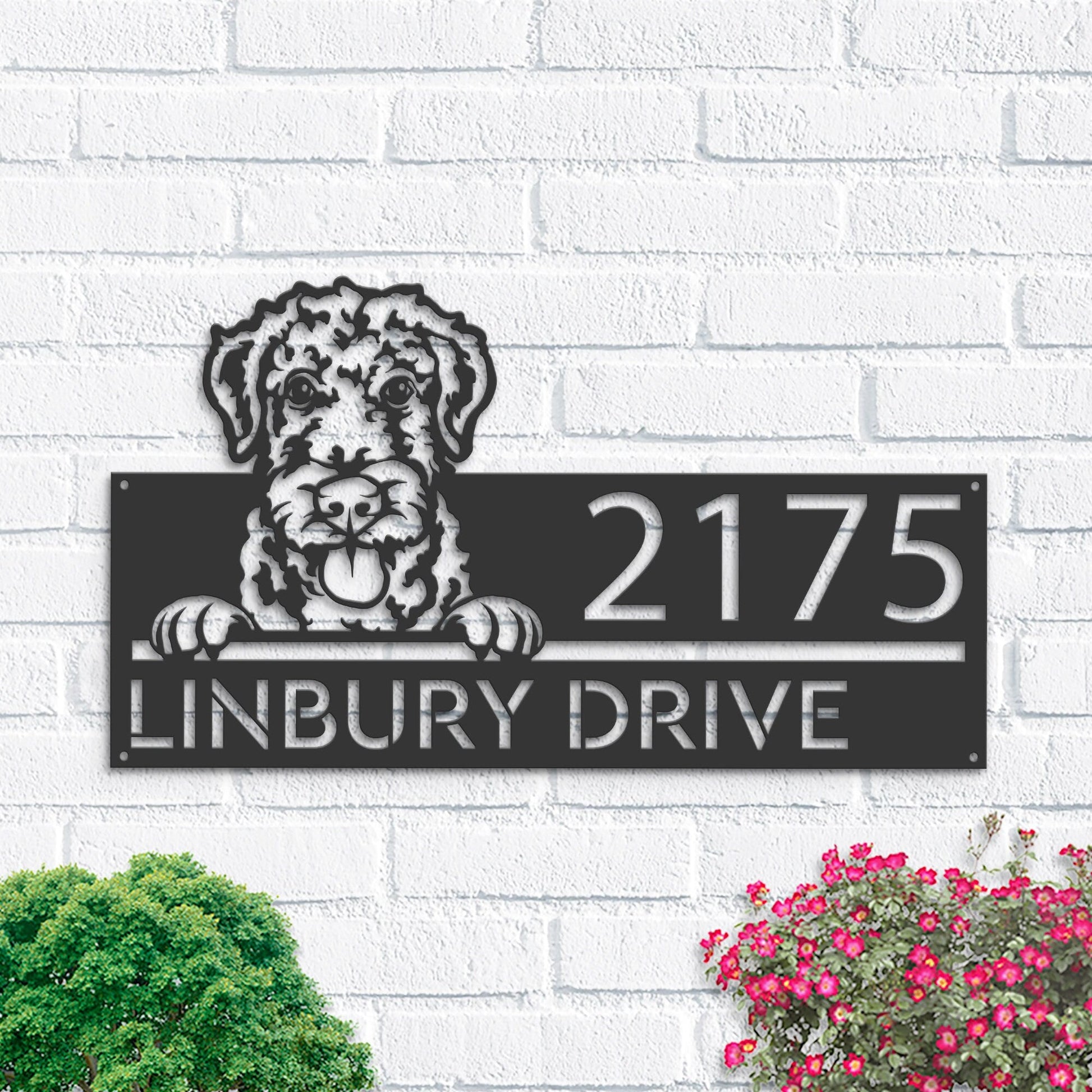 Personalized Airdale Terrier dog, cute puppy Metal Address Sign House number Hanging Address Plaque Yard Sign Outdoor decor Garden Stake