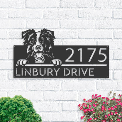 Personalized Border Collie dog, cute puppy Metal Address Sign House number Hanging Address Plaque Yard Sign Outdoor decor Garden Stake