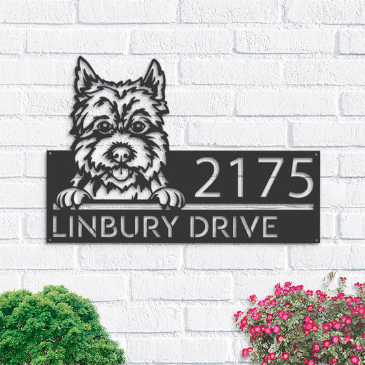 Personalized Cairn Terrier dog, cute puppy Metal Address Sign House number Hanging Address Plaque Yard Sign Outdoor decor Garden Stake