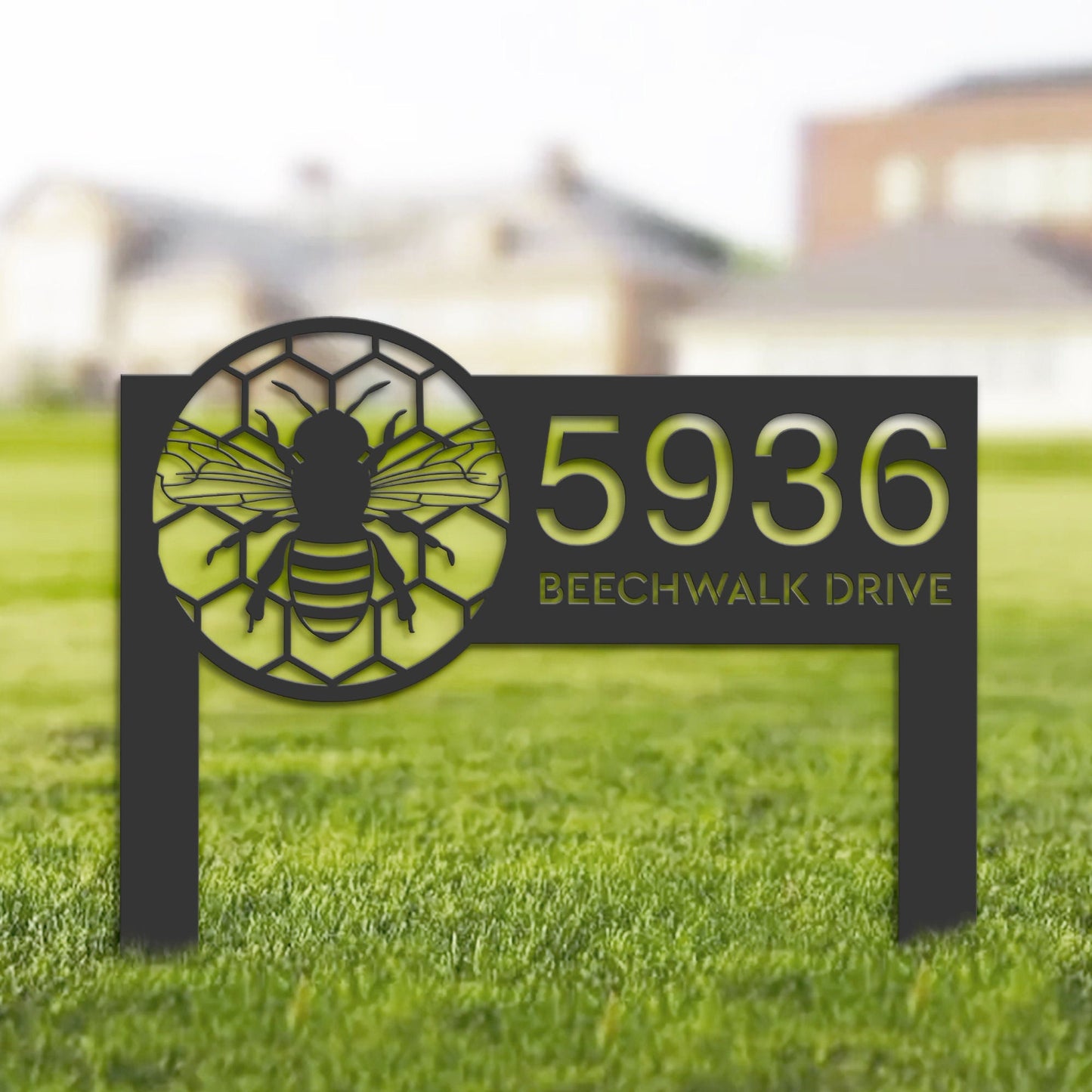 Personalized Bee honeycomb Metal Address Sign House Number, Hanging Address Plaque | Yard Sign, Outdoor Sign Garden Stake