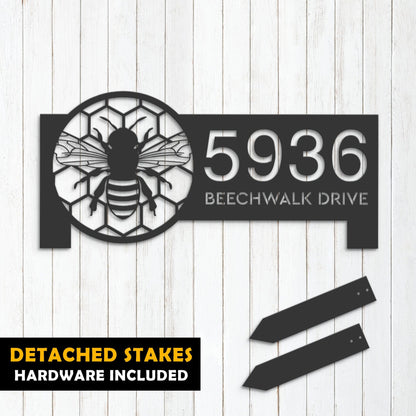 Personalized Bee honeycomb Metal Address Sign House Number, Hanging Address Plaque | Yard Sign, Outdoor Sign Garden Stake