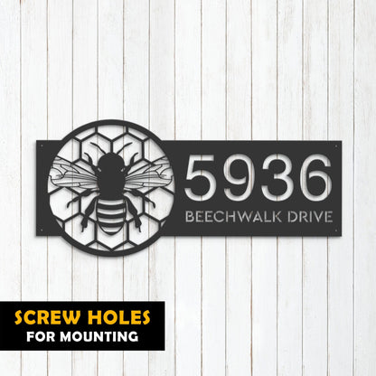 Personalized Bee honeycomb Metal Address Sign House Number, Hanging Address Plaque | Yard Sign, Outdoor Sign Garden Stake