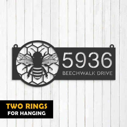 Personalized Bee honeycomb Metal Address Sign House Number, Hanging Address Plaque | Yard Sign, Outdoor Sign Garden Stake