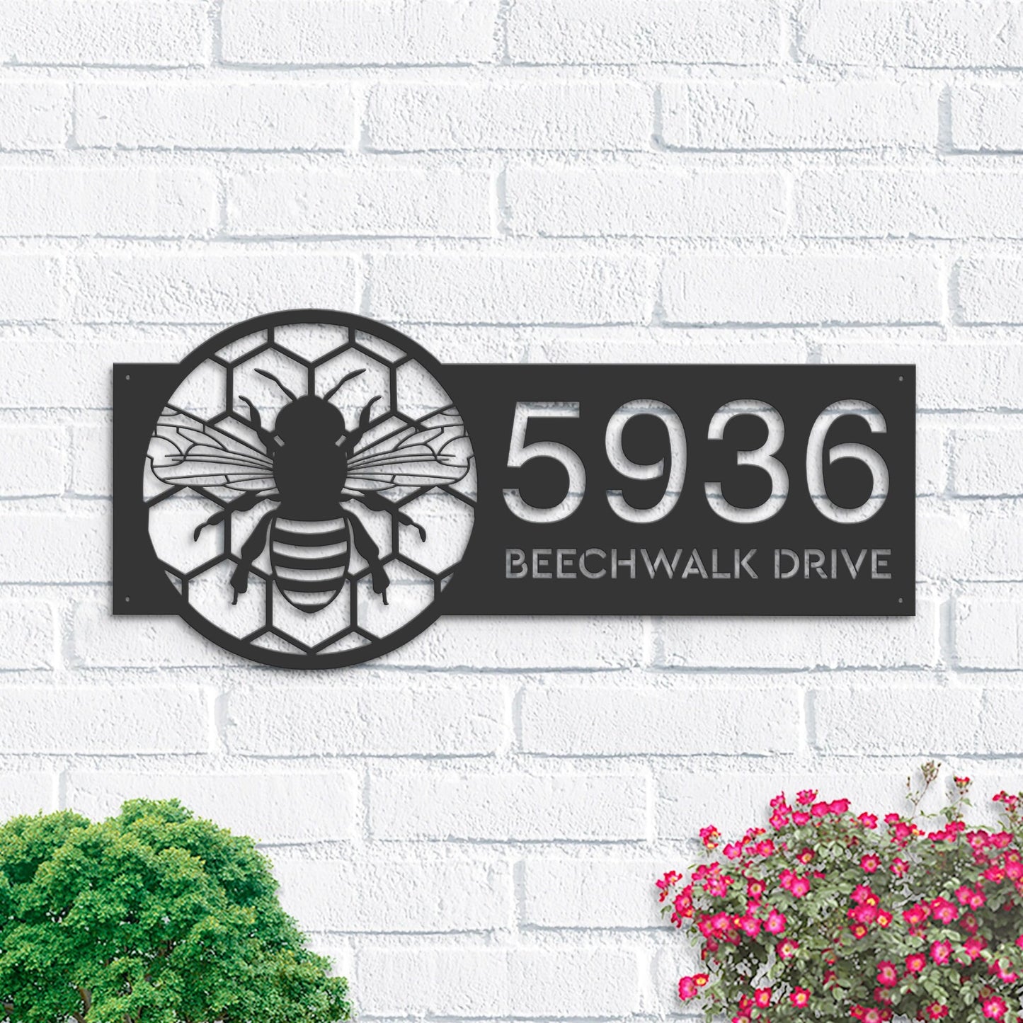 Personalized Bee honeycomb Metal Address Sign House Number, Hanging Address Plaque | Yard Sign, Outdoor Sign Garden Stake