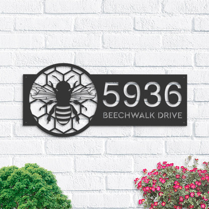 Personalized Bee honeycomb Metal Address Sign House Number, Hanging Address Plaque | Yard Sign, Outdoor Sign Garden Stake