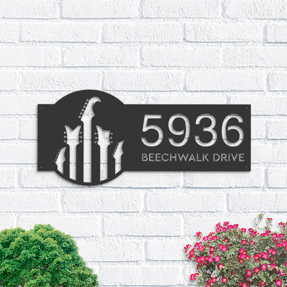 Personalized Guitar Metal Address Sign Custom House number Hanging Address Plaque Yard Sign, Outdoor Sign | Garden Stake