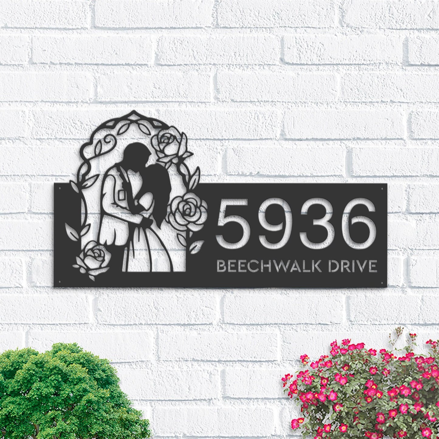 Personalized Couple Kissing bride and groom Metal Address Sign House number Hanging Address Plaque | Yard Sign, Outdoor Sign | Garden Stake