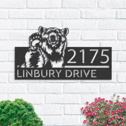 Personalized Grizzly Bear Metal Address Sign House Number | Hanging Address Plaque | Yard Sign, Outdoor Sign | Garden Stake