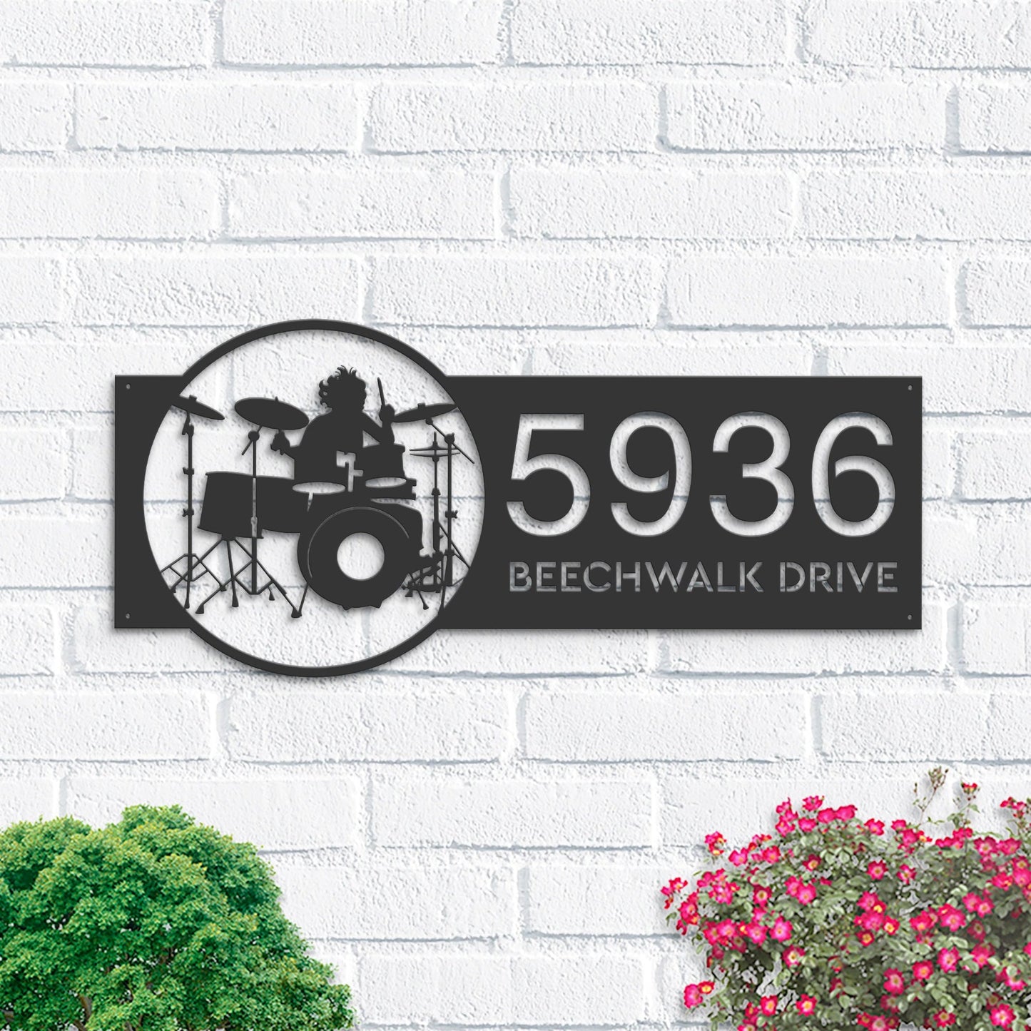 Personalized Drummer Drum player musician Metal Address Sign House number | Hanging Address Plaque | Yard Sign, Outdoor Sign | Garden Stake