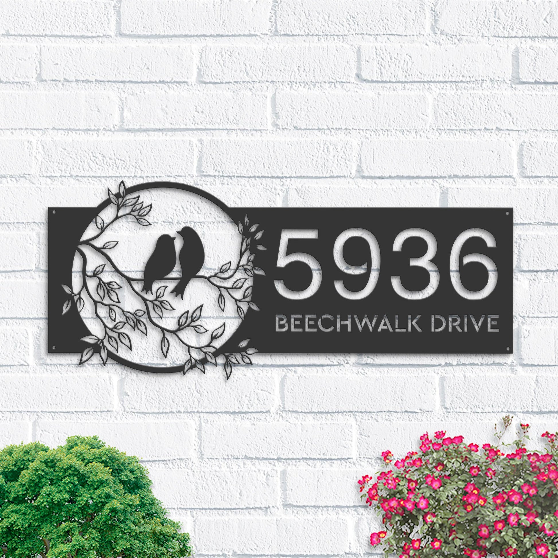 Personalized Birds couple Metal Address Sign | Hanging Address Plaque | Yard Sign, Outdoor Sign | Garden Stake