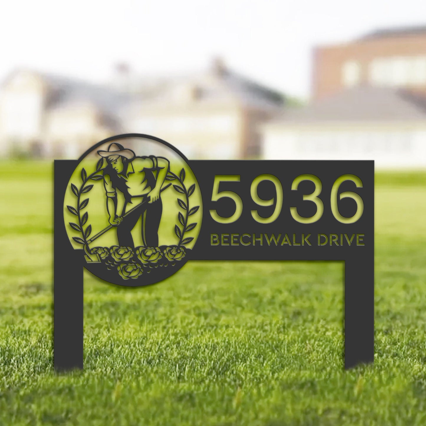 Personalized Farmer Metal Address Sign Custom House number Hanging Address Plaque Yard Sign Outdoor Garden Stake