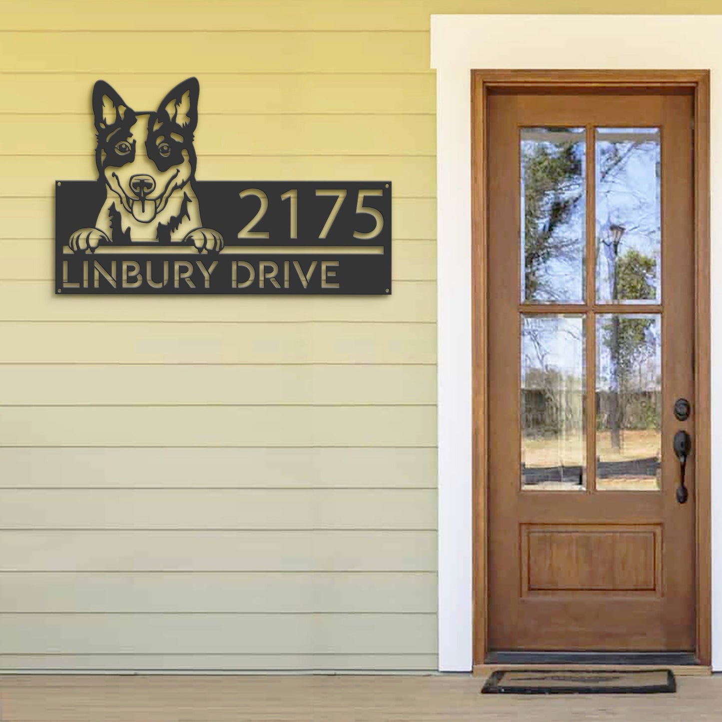 Personalized Blue heeler dog, cute puppy Metal Address Sign House number Hanging Address Plaque Yard Sign Outdoor decor Garden Stake