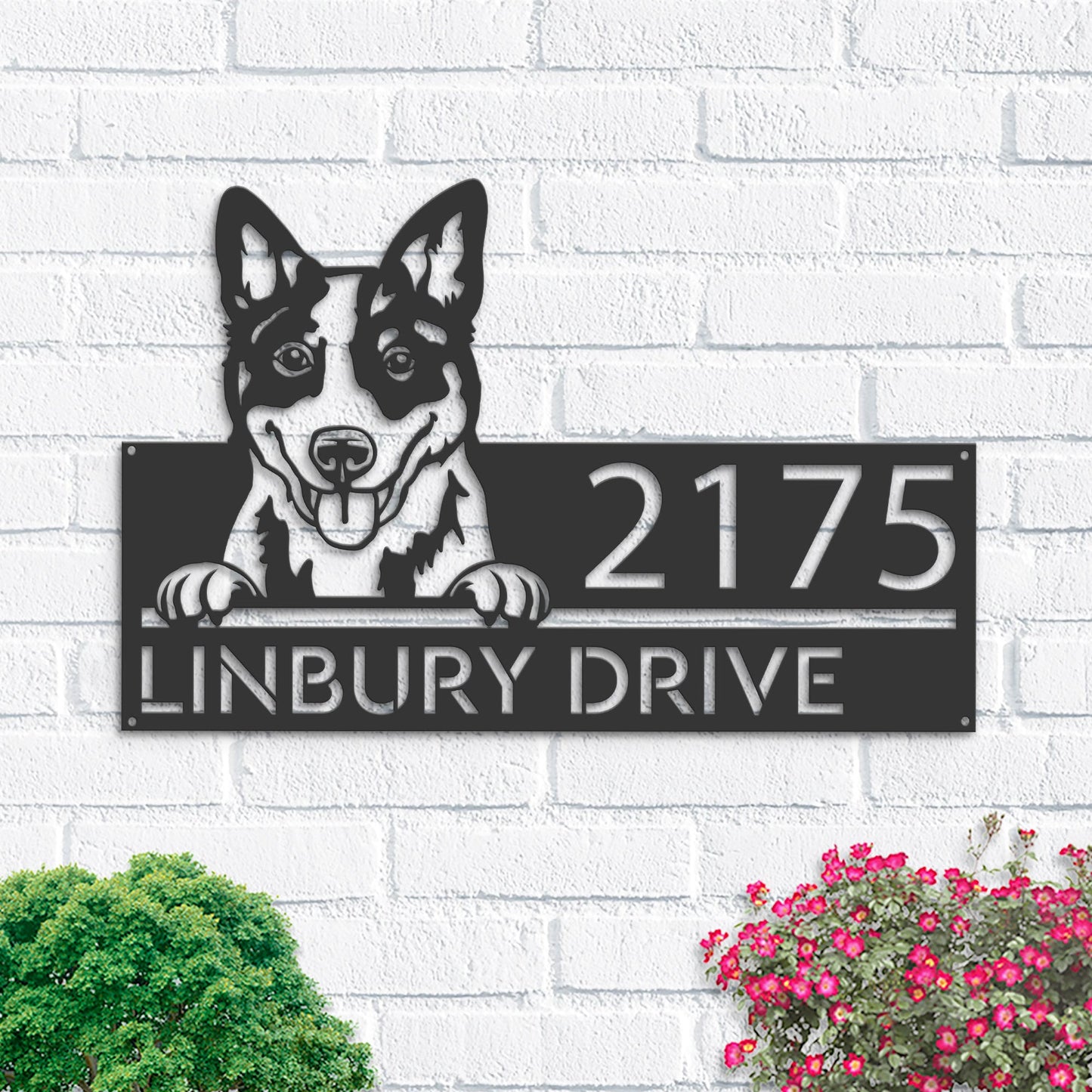 Personalized Blue heeler dog, cute puppy Metal Address Sign House number Hanging Address Plaque Yard Sign Outdoor decor Garden Stake