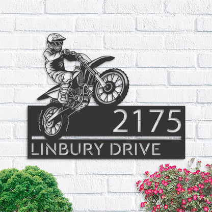 Personalized Dirtbike Motocross rider Metal Address Sign House Number | Hanging Address Plaque | Yard Sign, Outdoor Sign | Garden Stake