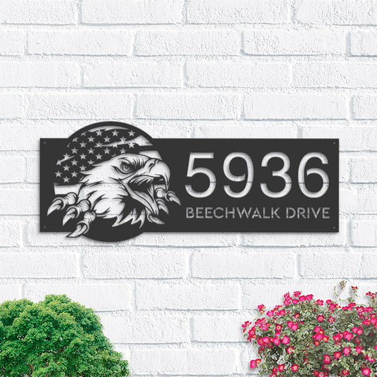 Personalized American Eagle US flag Patriotic Metal Address Sign House number Hanging Address Plaque Yard Sign Outdoor Garden Stake