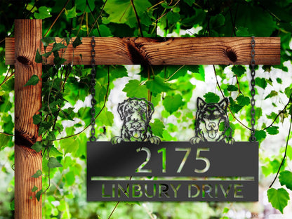 Personalized peeking dogs, puppy Metal Address Sign House number Hanging Address Plaque Yard Sign Outdoor decor Garden Stake