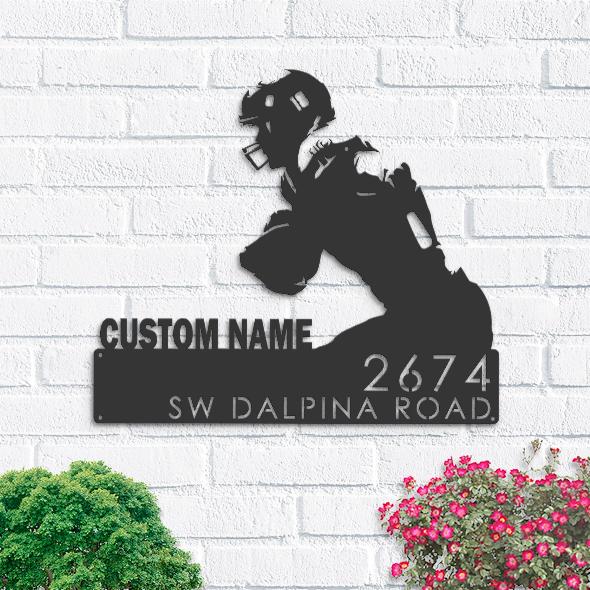 Personalized Football Player Custom Name Metal Address Sign | Hanging Address Plaque | Yard Sign, Outdoor Sign | Garden Stake