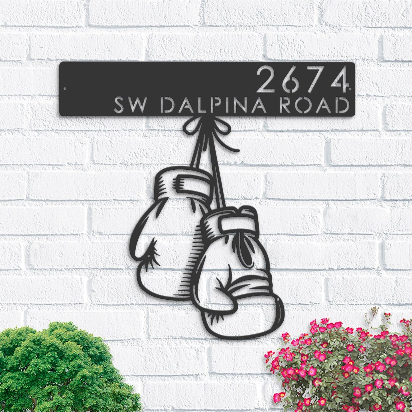 Personalized Boxing gloves, Boxer Metal Address Sign | Hanging Address Plaque | Yard Sign, Outdoor Sign | Garden Stake