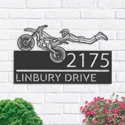 Personalized Motocross dirtbike biker Metal Address Sign House number Hanging Address Plaque Yard Sign Outdoor Sign Garden Stake