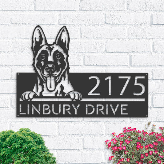 Personalized Belgian Malinois dog, cute puppy Metal Address Sign House number Hanging Address Plaque Yard Sign Outdoor decor Garden Stake