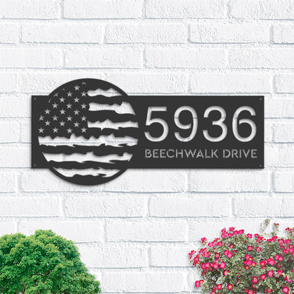 Personalized Distressed USA Flag Patriotic Metal Address Sign House number Hanging Address Plaque Yard Sign Outdoor Sign Garden Stake