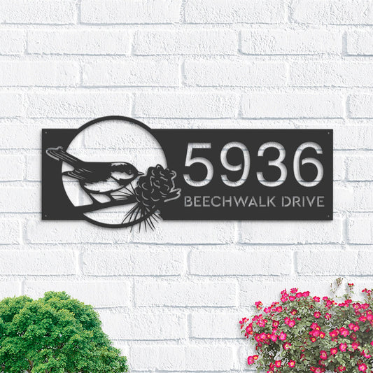 Personalized Bird with pinecone Metal Address Sign House number | Hanging Address Plaque | Yard Sign, Outdoor Sign | Garden Stake