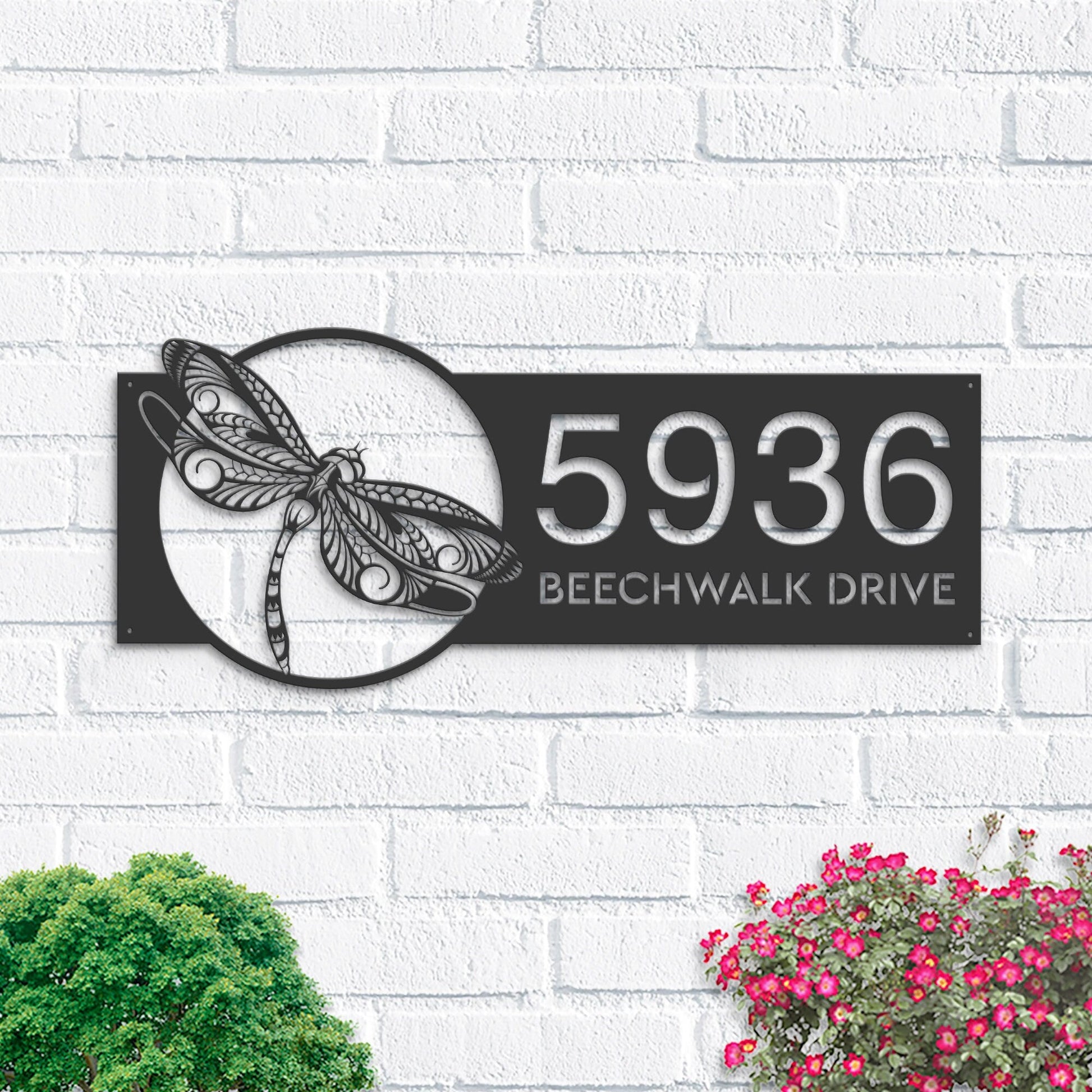 Personalized Dragonfly Metal Address Sign House number | Hanging Address Plaque | Yard Sign, Outdoor Sign | Garden Stake