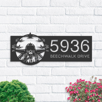 Personalized Jet pilot airplane fighter Metal Address Sign House number Hanging Address Plaque Yard Sign Outdoor Garden Stake