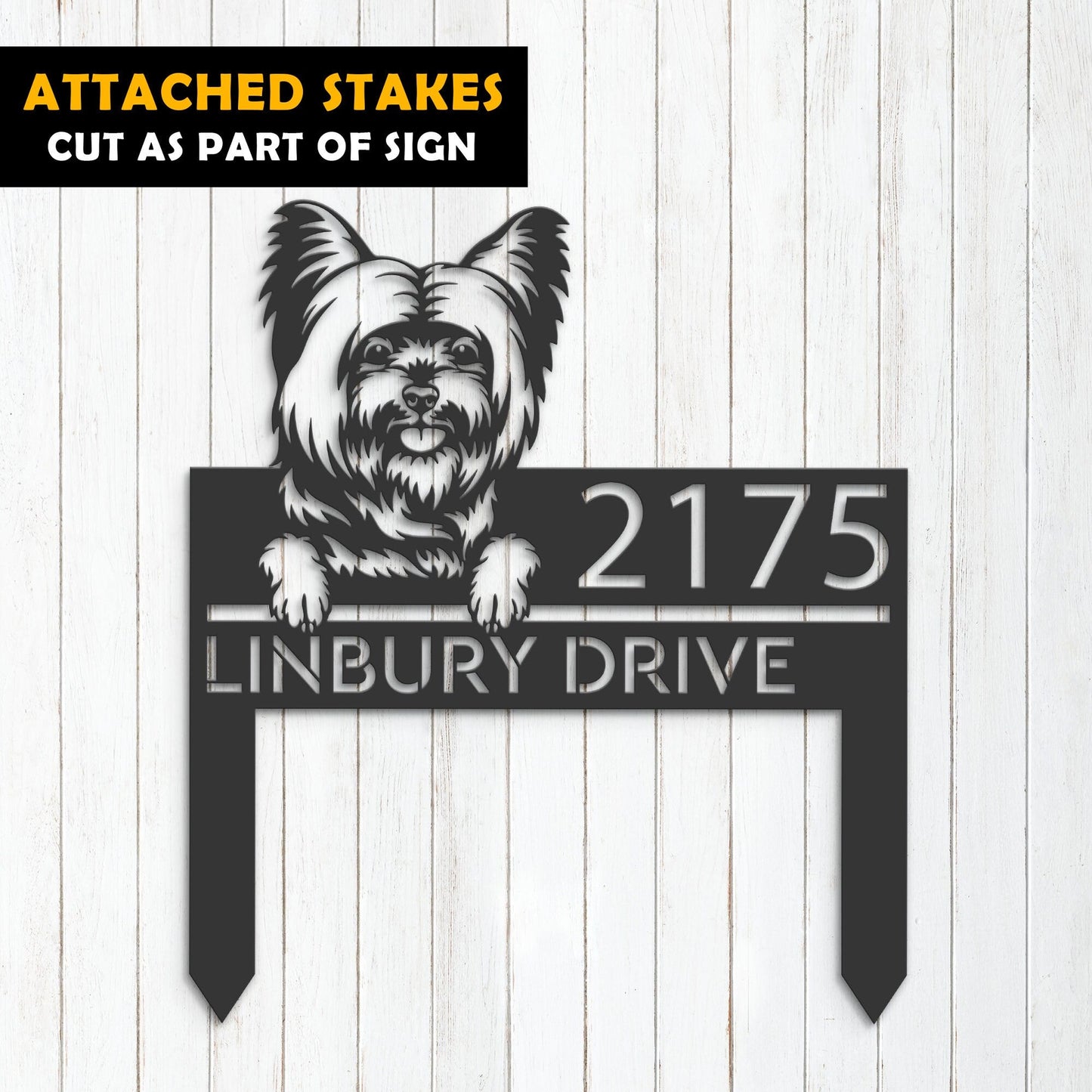 Personalized Yorkshire Terrier dog, Puppy Metal Address Sign House number Hanging Address Plaque Yard Sign Outdoor decor Garden Stake