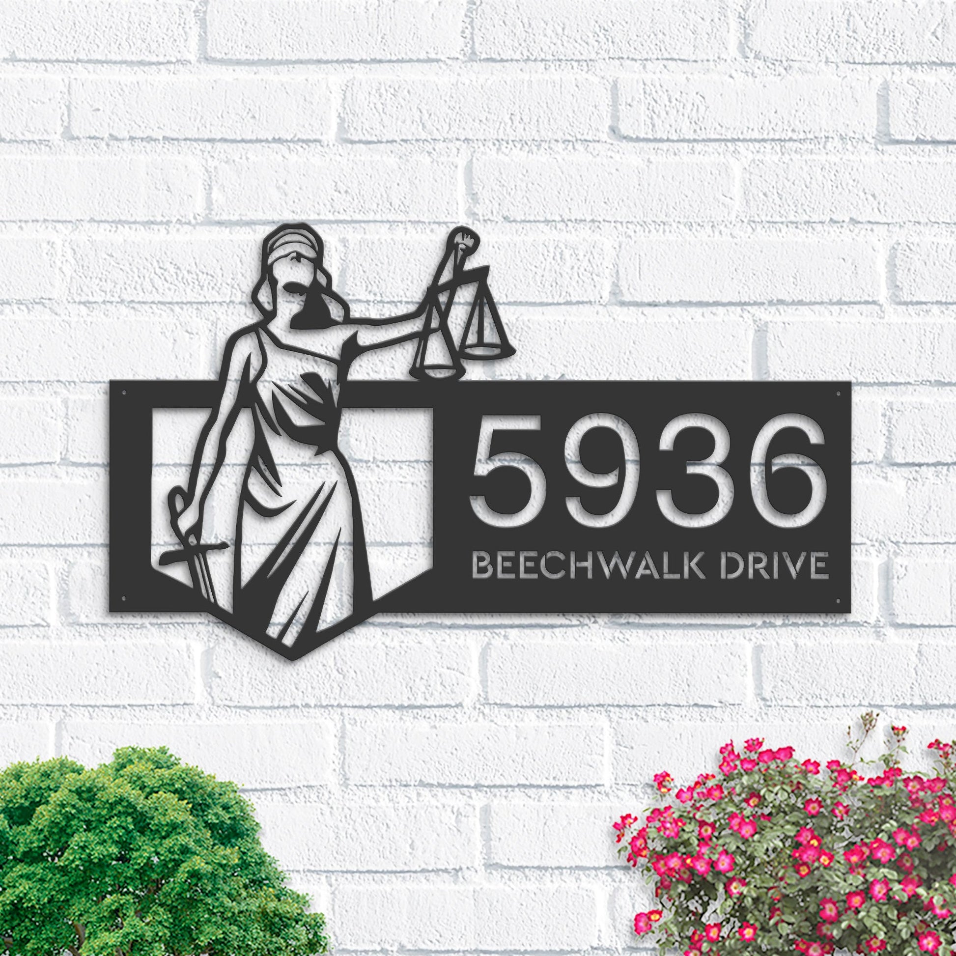 Personalized Lady Justice Themis lawyer Metal Address Sign House number Hanging Address Plaque Yard Sign, Outdoor Sign | Garden Stake